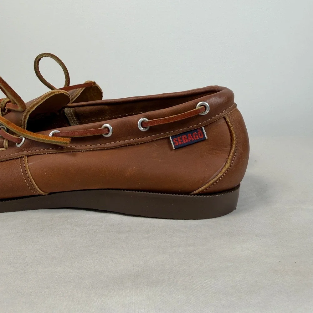 Sebago Campsides Mens 11 N Brown Leather Boat Shoes Made in USA Moc Toe Loafers